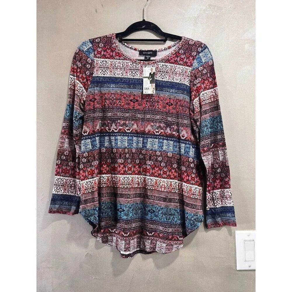 Karen Kane Floral Printed Striped Top Long-Sleeve Medium NWT
